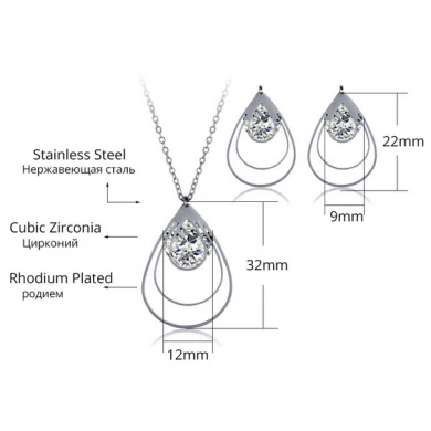 Shenzhen factory high grade brilliant Ladies Jewellery Earring And necklace steel CZ statement silver jewelry set