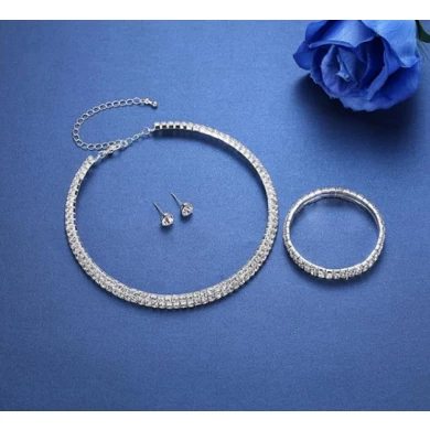 Silver Color Circle Crystal Bridal Jewelry Sets African Beads Rhinestone Wedding Necklace Earrings Bracelet Sets