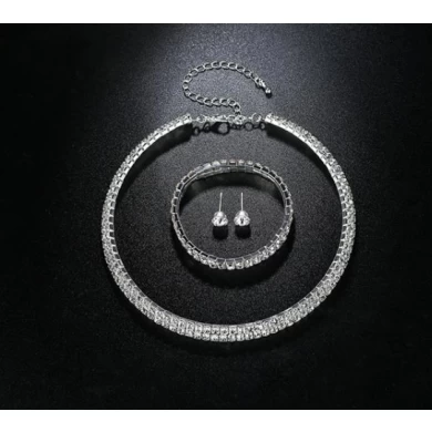 Silver Color Circle Crystal Bridal Jewelry Sets African Beads Rhinestone Wedding Necklace Earrings Bracelet Sets
