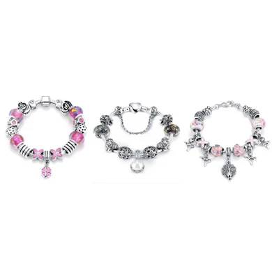 Silver Plated Brass Heart Bead Pearl Charm Bracelet for Women Original DIY Beads China Jewelry Factory