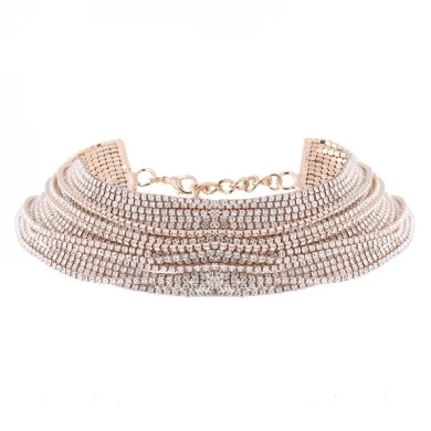 Mejor regalo de moda encanto acodar collares de gargantillas de diamantes multi filas rhinestone Gargantillas Joyería para damas austriaco rhinestone Fit joyería de la manera, joyería de las mujeres de DIY