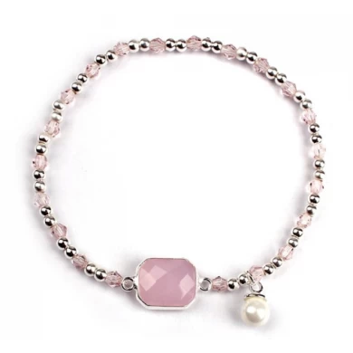Trendy Simple Style Natural Pink Birthstone Pearl Charm Glass Bead Bracelet For Female