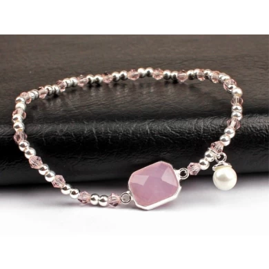 Trendy Simple Style Natural Pink Birthstone Pearl Charm Glass Bead Bracelet For Female