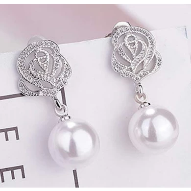 Vintage Pearl Earrings for Women Flower Drop Silver Pearl Dangle Earrings 10mm Wedding Jewelry