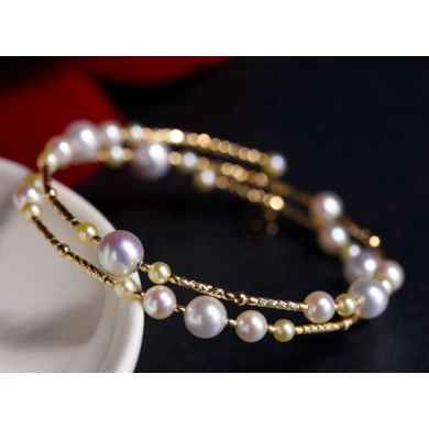 Wholesale Fashion 18K Rose Gold Plated Pearl Two Layers Chain Bracelet for Lady