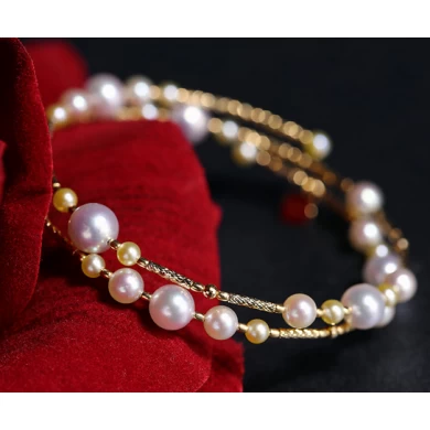 Wholesale Fashion 18K Rose Gold Plated Pearl Two Layers Chain Bracelet for Lady