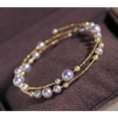 Wholesale Fashion 18K Rose Gold Plated Pearl Two Layers Chain Bracelet for Lady
