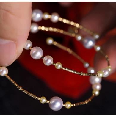 Wholesale Fashion 18K Rose Gold Plated Pearl Two Layers Chain Bracelet for Lady