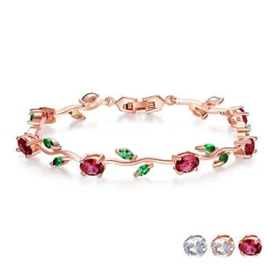 Wholesale Jewelry Fashion  Bracelet Diamond Bangle Bracelet  Rose Gold  Beautiful Leaves Designed Zircon Crystal Tennis Bracelets Friendly Gift
