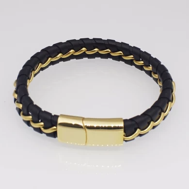 Großhandel PU Leder Armbänder für Mann, jungen Edelstahl Bangles Armbänder Schmuck mit magnetischen Verschluss Verschluss Made in Shenzhen