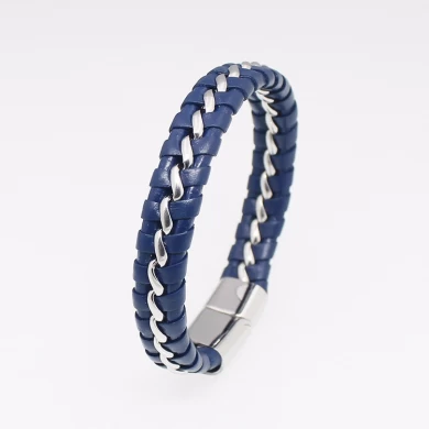 Venta al por mayor PU de cuero trenzado pulseras para hombre, los niños brazaletes de acero inoxidable pulseras de joyería con cierre de cierre magnético hecho en Shenzhen