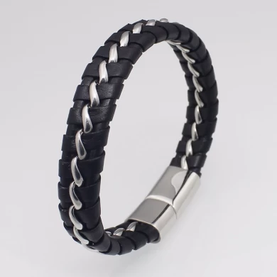 Venta al por mayor PU de cuero trenzado pulseras para hombre, los niños brazaletes de acero inoxidable pulseras de joyería con cierre de cierre magnético hecho en Shenzhen