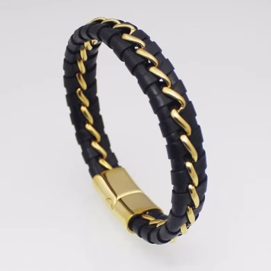 Venta al por mayor PU de cuero trenzado pulseras para hombre, los niños brazaletes de acero inoxidable pulseras de joyería con cierre de cierre magnético hecho en Shenzhen