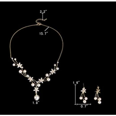 Wholesale Pearl Flower Filigree Bridal Necklace Earrings Set Ivory Color