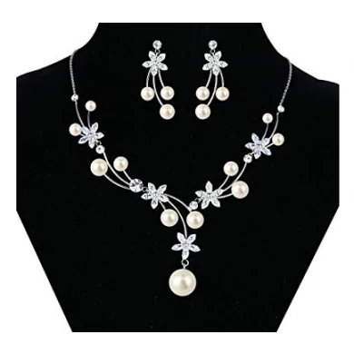 Wholesale Pearl Flower Filigree Bridal Necklace Earrings Set Ivory Color
