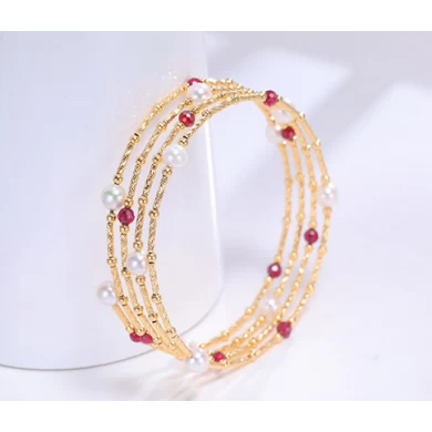 Woman Fashion Accessories Freshwater Pearls Adjustable Size 18K Gold Bangle Bracelet Manufacturer