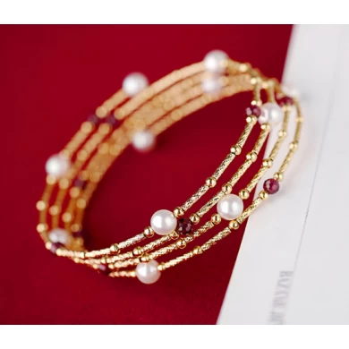 Woman Fashion Accessories Freshwater Pearls Adjustable Size 18K Gold Bangle Bracelet Manufacturer