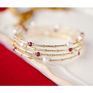 Woman Fashion Accessories Freshwater Pearls Adjustable Size 18K Gold Bangle Bracelet Manufacturer