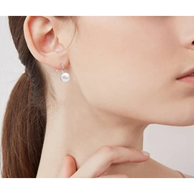 Women's Classical White Freshwater Cultured Pearl Dangle Earrings Shenzhen Factory