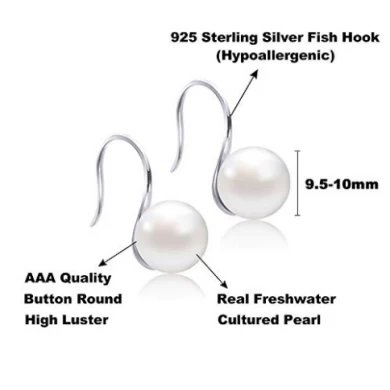 Women's Classical White Freshwater Cultured Pearl Dangle Earrings Shenzhen Factory