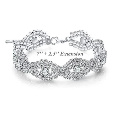 Womens Silver Plated White Clear Rhinestone Crystal Bracelet Jewelry Supplier