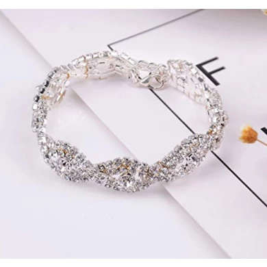 Womens Silver Plated White Clear Rhinestone Crystal Bracelet Jewelry Supplier