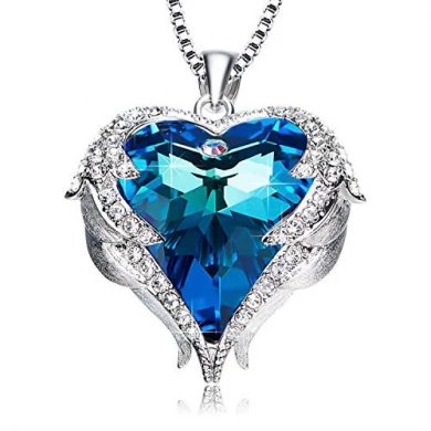 cute blue diamond heart of the sea pendant initial necklace bridal crystal jewelry