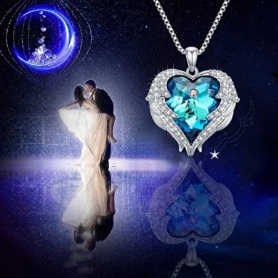 cute blue diamond heart of the sea pendant initial necklace bridal crystal jewelry