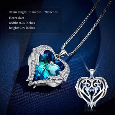 cute blue diamond heart of the sea pendant initial necklace bridal crystal jewelry