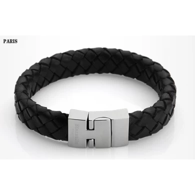 wholesale custom fashion magnetic clasp handmade genuine mens leather bracelet manufacturer China