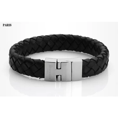 wholesale custom fashion magnetic clasp handmade genuine mens leather bracelet manufacturer China