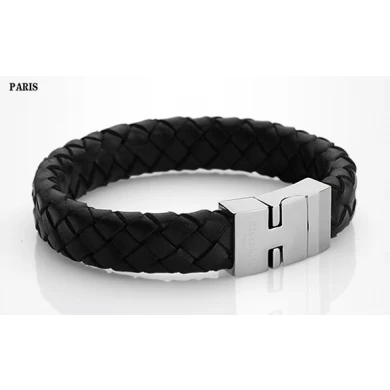 wholesale custom fashion magnetic clasp handmade genuine mens leather bracelet manufacturer China