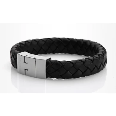 wholesale custom fashion magnetic clasp handmade genuine mens leather bracelet manufacturer China