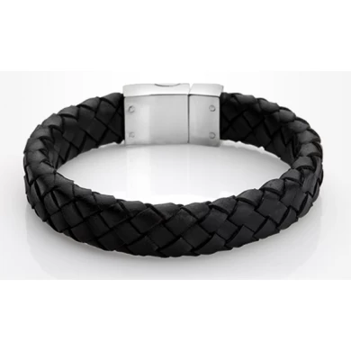 wholesale custom fashion magnetic clasp handmade genuine mens leather bracelet manufacturer China