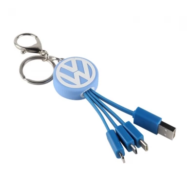 Maßgeschneiderter 3-in-1-Schlüsselanhänger mit USB-Ladekabeln aus Weich-PVC