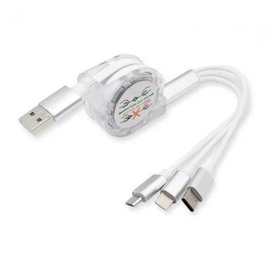 Logo personnalisé multi 3 en 1 câble de charge USB de foudre pour micro de type c rétractable pour iPhone