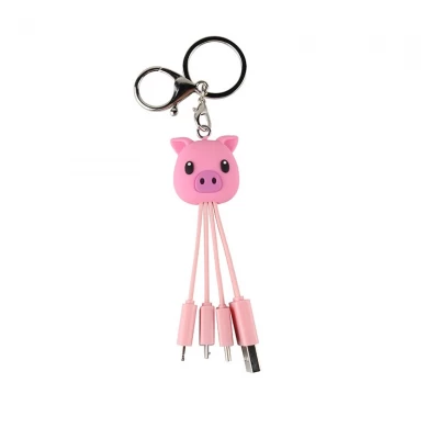 Custom personalised pig shaped phone charger 3 in 1 data pvc charging cable