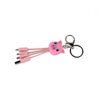 Custom personalised pig shaped phone charger 3 in 1 data pvc charging cable