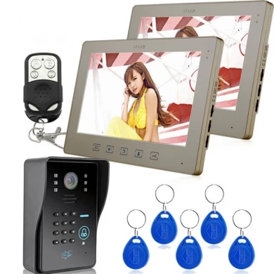 1V2 10inch لتليفون الباب بالفيديو الجرس نظام الاتصال الداخلي إفتح عن طريق بطاقة RF وكلمة السر PY-V1001MJIDS12
