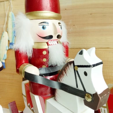 Christmas supplies wooden soldier tabletop decoration ornaments Sets 30cm rocking horse Nutcracker