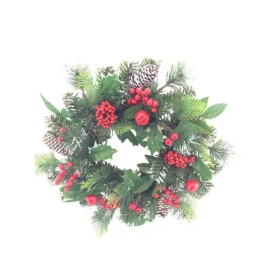 Christmas wreath 12 inch with green leaves and berries