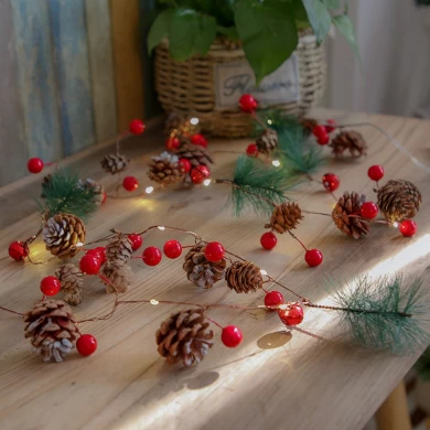 Creative decorative pine needle small berry led copper lamp string christmas light pine cones