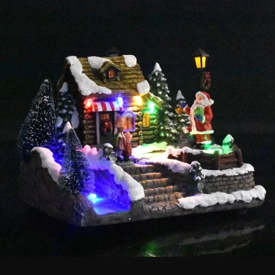 LED christmas house village for festival indoor tabletop decor with landscape