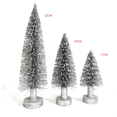 Mini colored ornaments wooden base bottle brush christmas trees for home party holiday