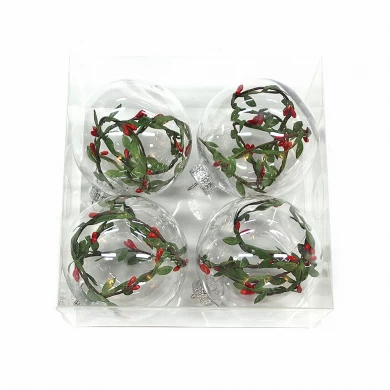 Promotional plastic Christmas transparent ball with ornaments