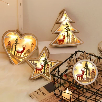 Snowflake heart pentastar tree shape bedroom Lamp lights Christmas led Wood tree for home decoration