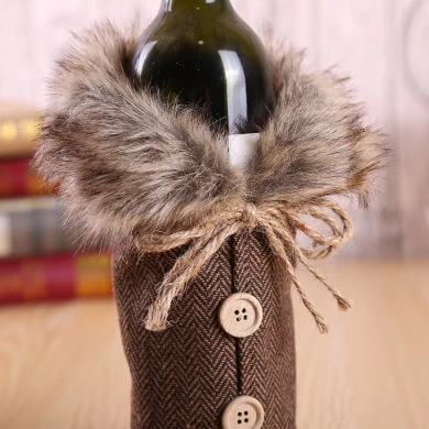 Xmas table festival decorations Gift Bag red christmas wine bottle cover with props bow linen hair collar