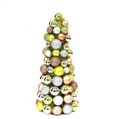 mini Plastic Christmas Ball Ornament Tree With Tinsel