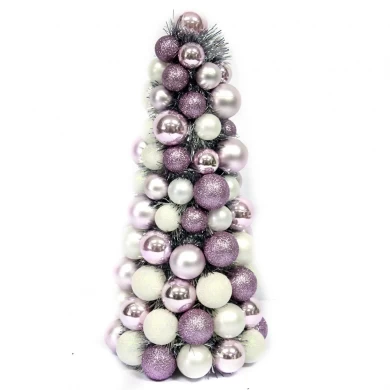 mini Plastic Christmas Ball Ornament Tree With Tinsel