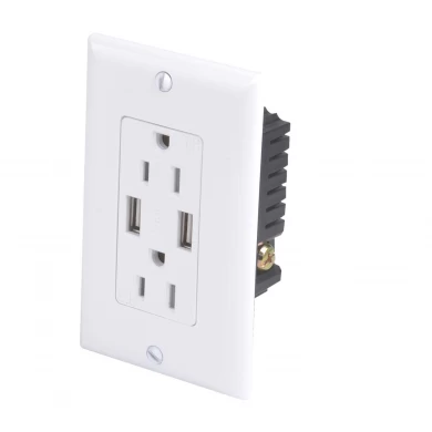 5V 4.8A US style plate 2USB+2AC In-Wall USB Receptacle 5V 4.8A